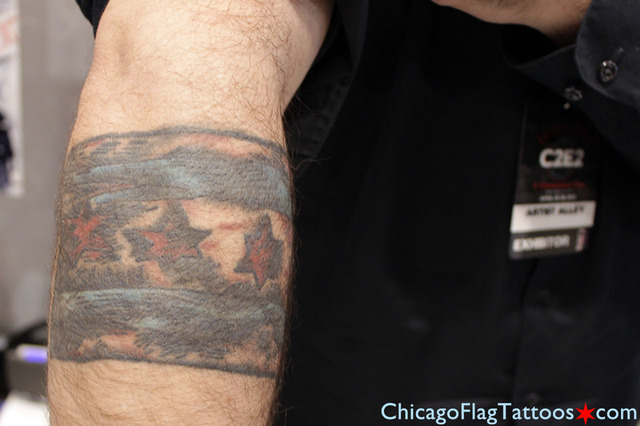 John Airo Chicago flag tattoo closeup