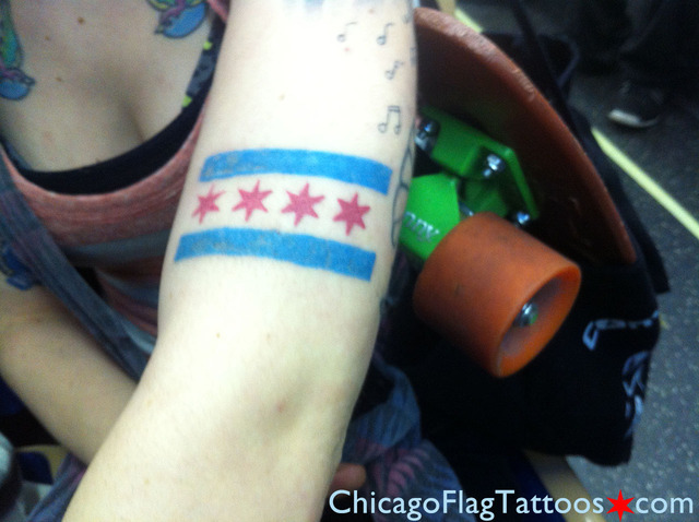 Kelly - Chicago flag tattoo closeup