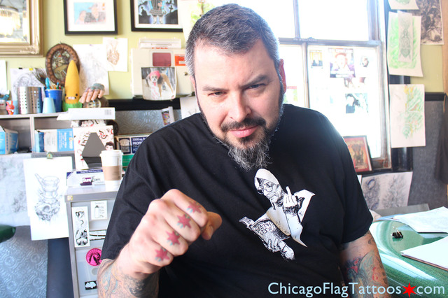 Patrick Cornolo Chicago Flag knuckles tattoo