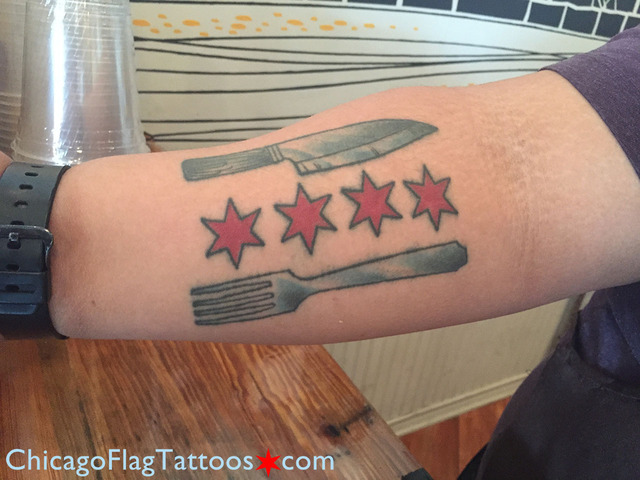 Joe Knife and Fork Chicago Flag Tattoo