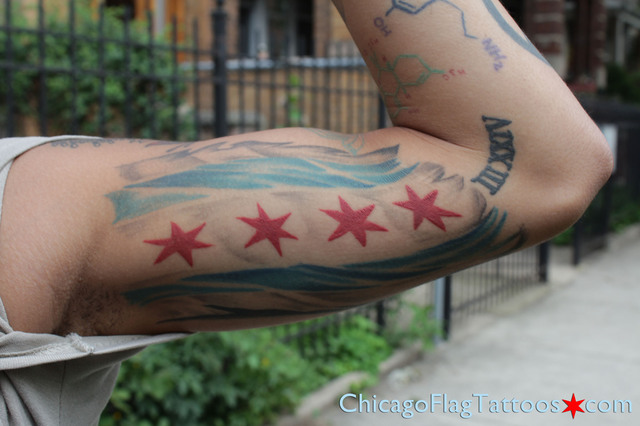 Karma Chicago Flag Tattoo Closeup
