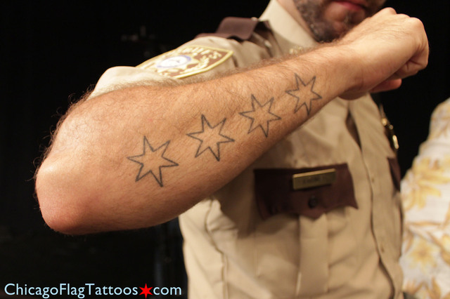Rob Racine Chicago Flag Tattoo Closeup